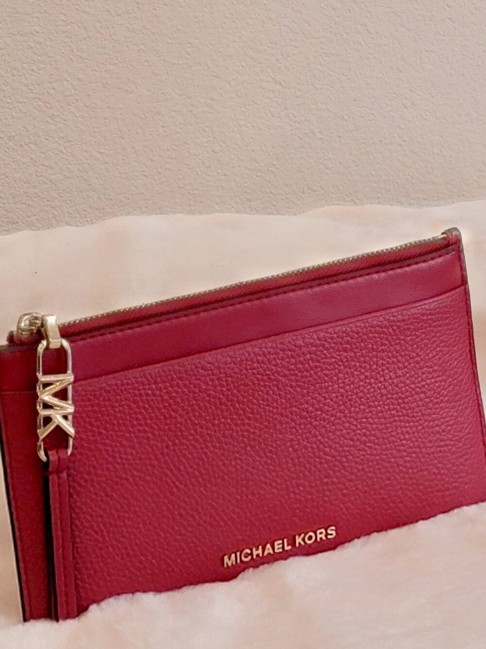 Michael Kors Wallet – Crimson Red Leather with Gold Hardware